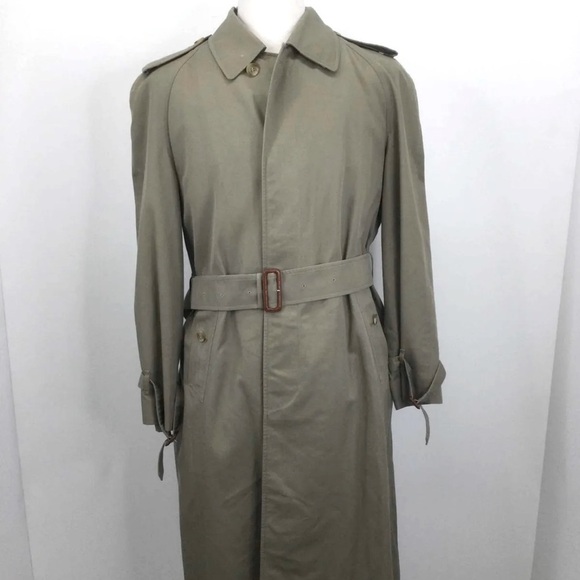Burberrys' Khaki Brown Button-Up Belted Trench Coat Size L - Picture 1 of 5